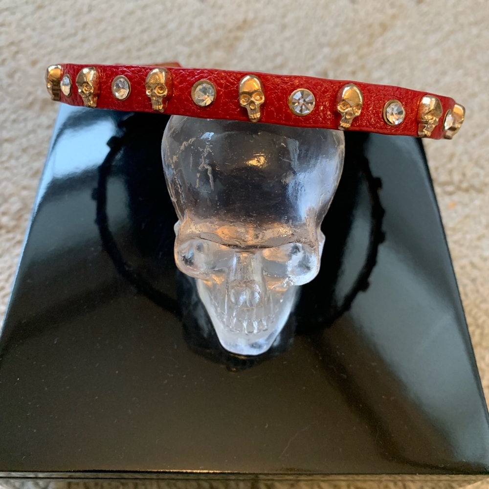 Red Leather w Gold Skull & Rhinestones Halloween